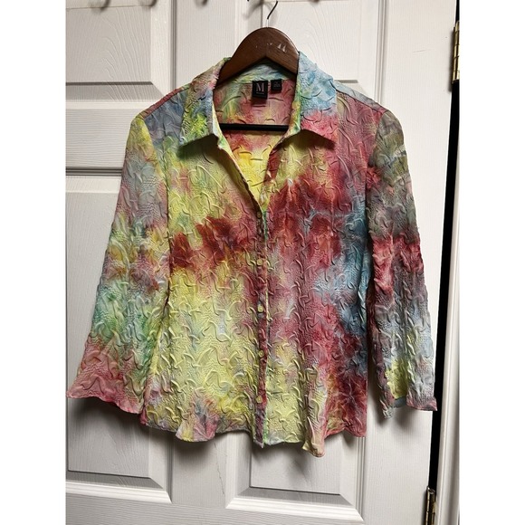 306-004 Milano Blouse Medium Women SIZE M Colorful  Button Up Shirt‎ Top - Picture 1 of 7